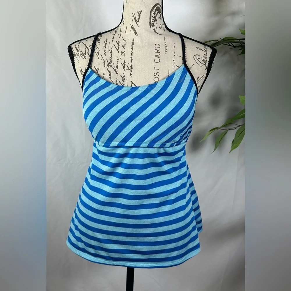 Nike Blue Striped Tie-Back Tankini Top with Built-In Bra – Women’s Size 14